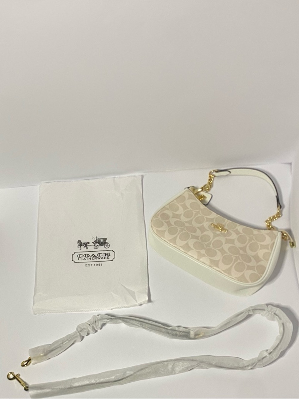 Coach Mini Shoulder Bag in Chalk and Cream Signature Canvas